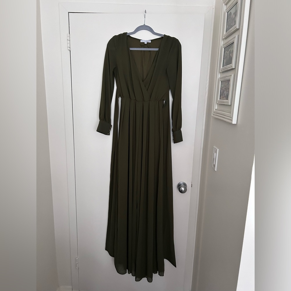 Olive green long sleeved Baltic born maxi dress